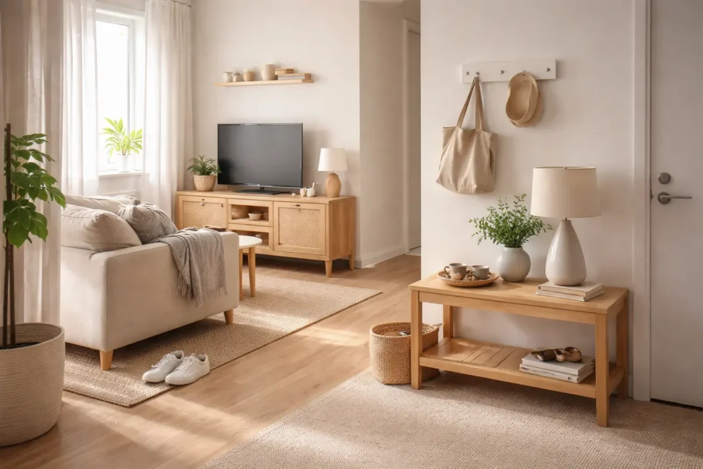 organized small apartment living area with functional layout and minimal clutter in a home reset system