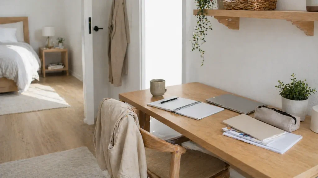 workspace with slightly disorganized items showing why my house is always messy despite cleaning